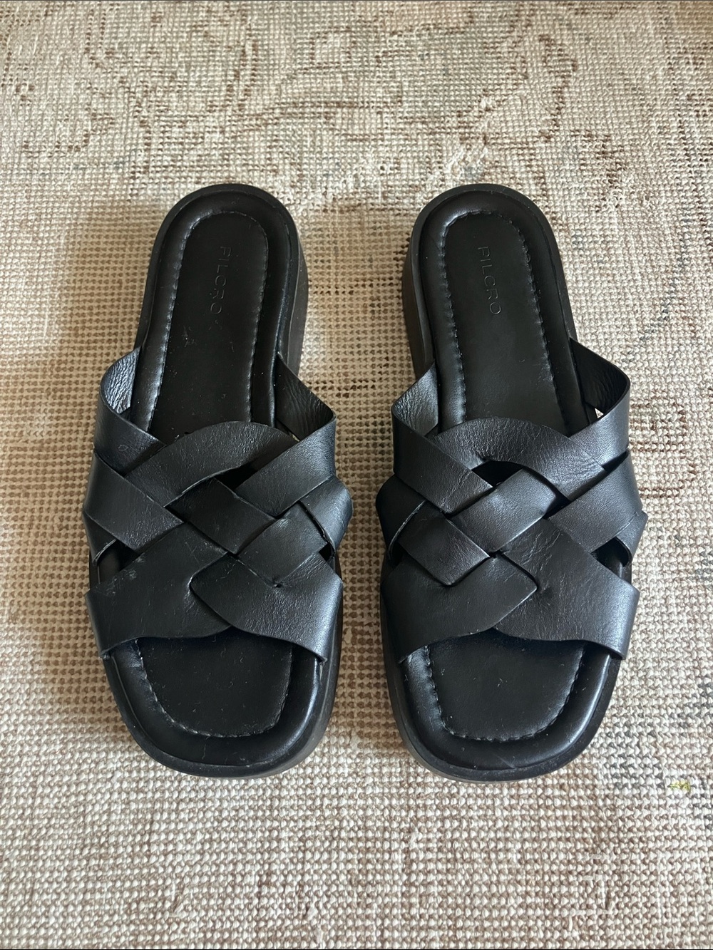 Pilcro Black Woven Leather Slide Mules